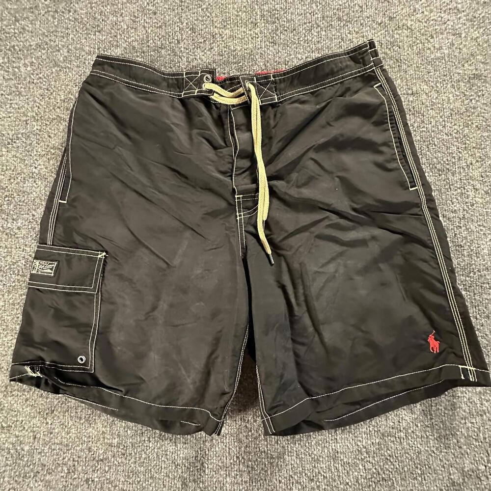 Polo Ralph Lauren Mens Black Swim Trunks Board Shorts Contrast Stitch Large #531